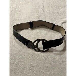 Chicos Belt Circle Buckle Real Leather/ Manmade Black/Silver Belt Size ML